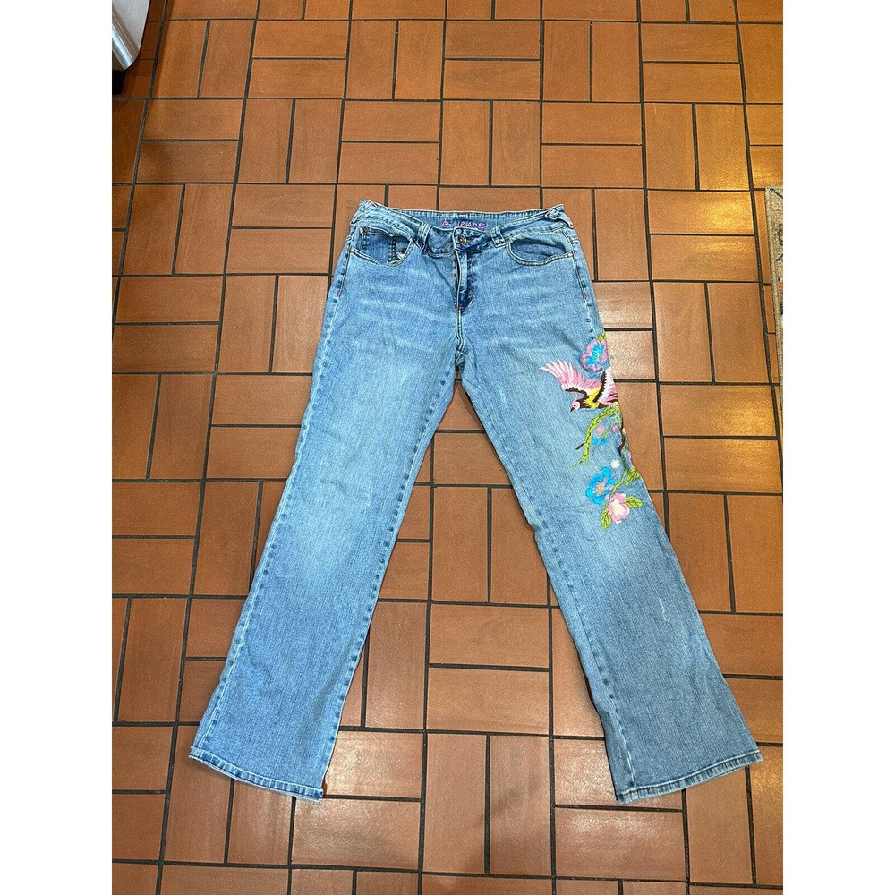 Vintage Y2K AB Jeans Boho Floral Bird Embroidered Women’s Size 14
